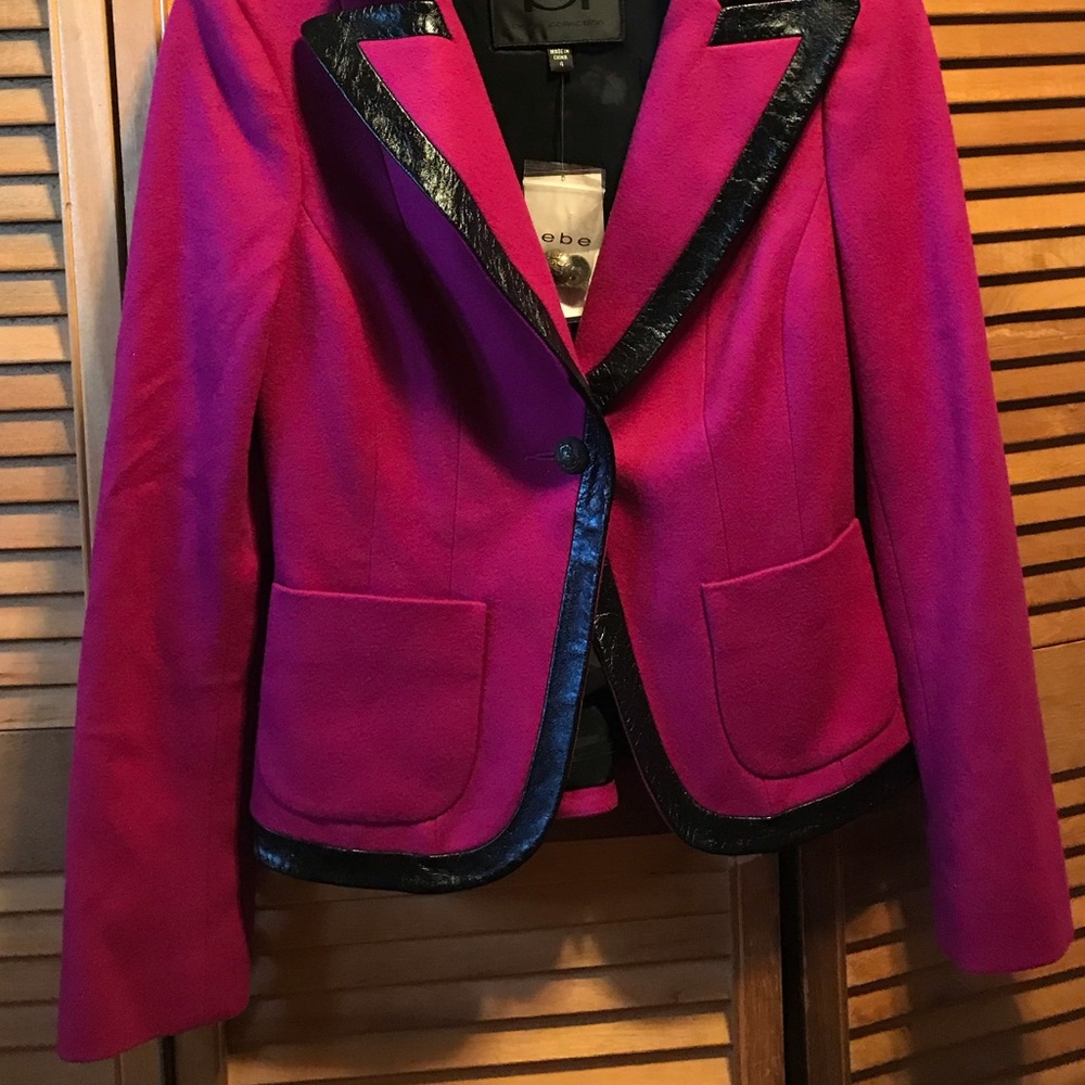 Bebe Raspberry Wool Blazer w/Faux Leather Jacket - Picture 7 of 13